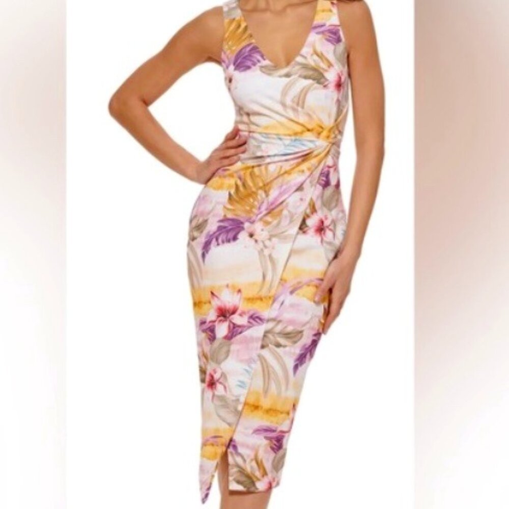 GUESS Floral Twist Front Faux Wrap Pullover Sleeveless Sheath SZ 16